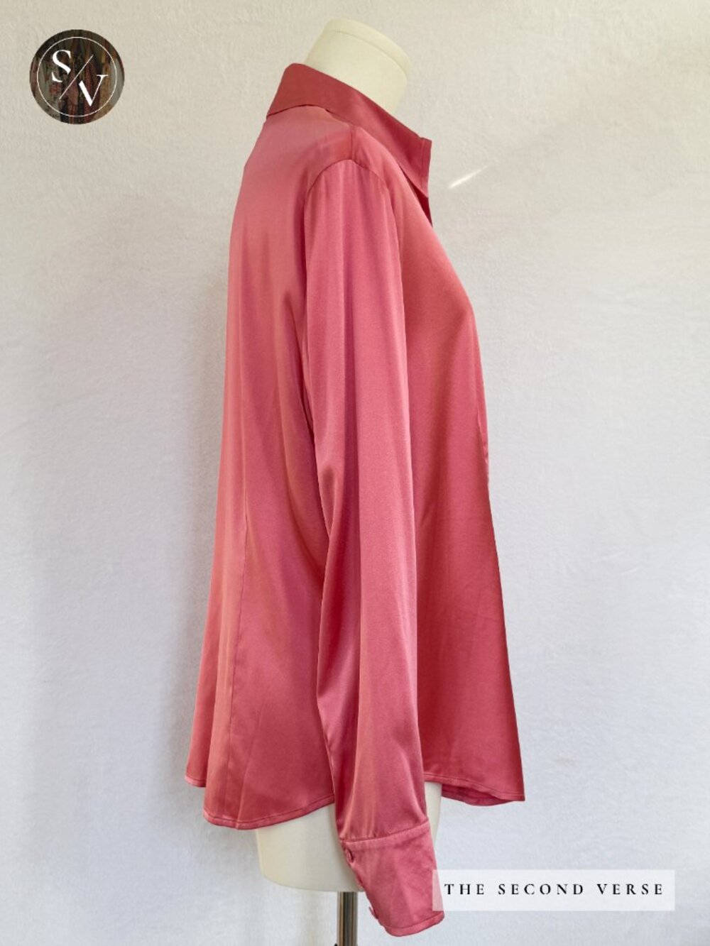 Vintage Talbots Stretch Silk Long Sleeve Buttondown Women's Coral Shirt Size 12 - Picture 2 of 10